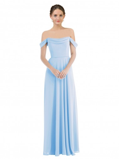 Off the Shoulder Long Soft Chiffon Light Sky Blue Sleeveless Formal Evening Gown / Bridesmaid Dress Essex