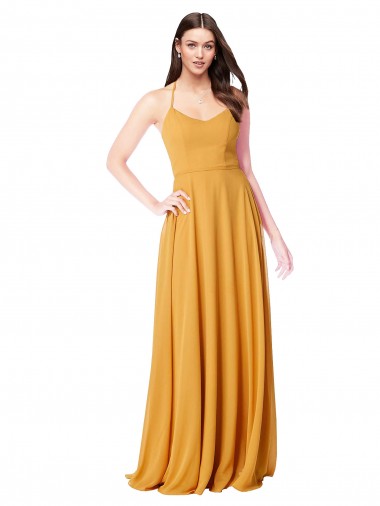 V-Neck Long Soft Chiffon Saffron Sleeveless Formal Dress / Bridesmaid Dress Essex