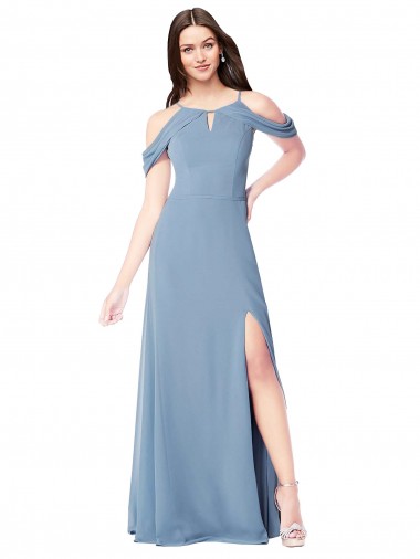 Off the Shoulder Long Soft Chiffon Dusty Blue Sleeveless Evening Dress / Bridesmaid Dress Essex