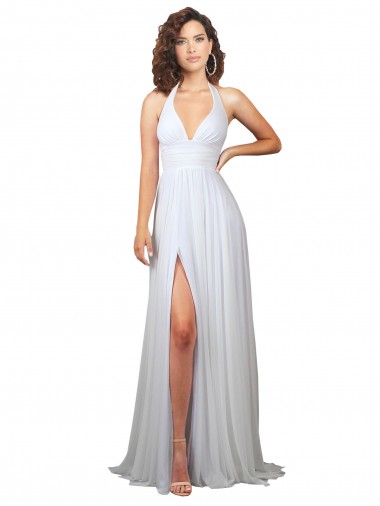 V-Neck Sweep Train Soft Chiffon White Sleeveless Beach Wedding Dress Essex