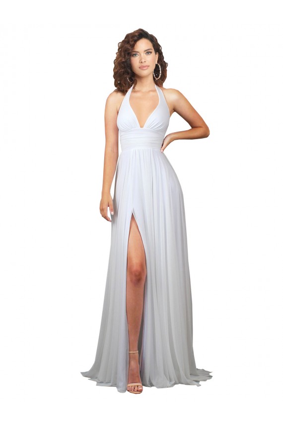 V-Neck Sweep Train Soft Chiffon White Sleeveless Beach Wedding Dress Essex