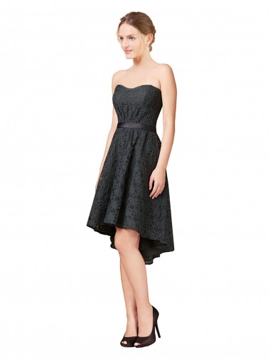 Sweetheart Knee Length Lace Slate Grey Sleeveless High Low Bridesmaid Dress Essex