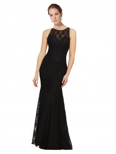 Jewel Neck Long Lace Black Sleeveless Bridesmaid Dress Essex