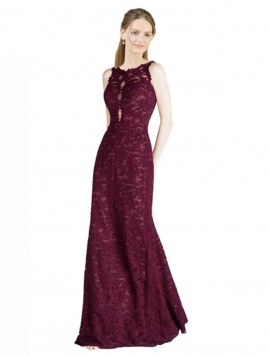 High Neck Long Lace Burgundy Gold Sleeveless Prom Dress / Bridesmaid Dress Essex