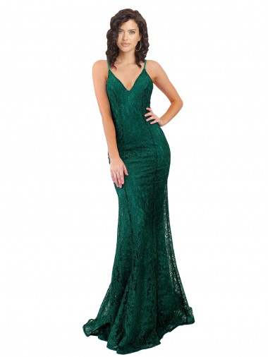 V-Neck Long Lace Dark Green Sleeveless Black Tie Evening Gown / Prom Dress / Bridesmaid Dress Essex