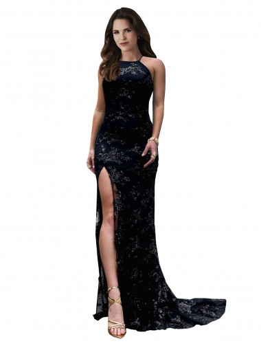 High Neck Long Lace Black Sleeveless Black Tie Evening Gown / Prom Dress / Bridesmaid Dress Essex