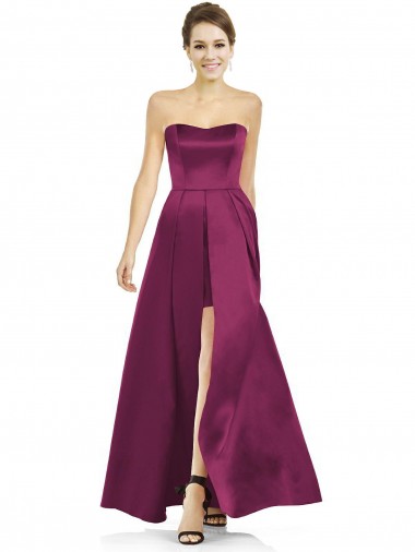 Strapless Long Satin Merlot Sleeveless Bridesmaid Dress Essex