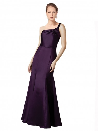 One Shoulder Long Satin Grape Sleeveless Prom Dress / Bridesmaid Dress Essex