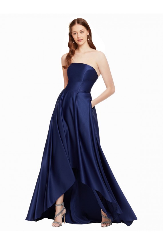 Strapless Long Satin Dark Navy Sleeveless High Low Evening Gown / Prom Dress / Bridesmaid Dress Essex