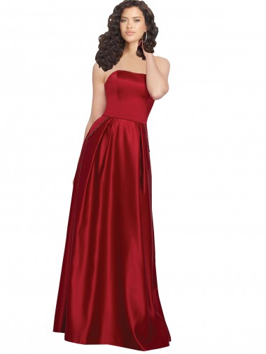 Strapless Long Satin Dark Red Sleeveless Prom Dress / Bridesmaid Dress Essex