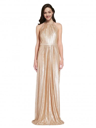 High Neck Long Sequin Gold Sleeveless Formal Evening Gown / Prom Dress / Bridesmaid Dress Essex