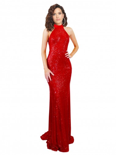 High Neck Long Sequin Red Sleeveless Formal Evening Gown / Prom Dress / Bridesmaid Dress Essex