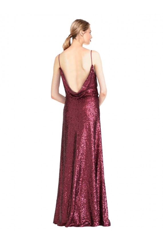 High Neck Long Sequin Burgundy A-Line Sleeveless Formal Evening Gown / Prom Dress / Bridesmaid Dress Essex