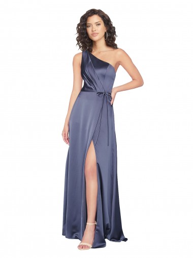 One Shoulder Long Silk like Satin Dusk Sleeveless Formal Evening Gown / Prom Dress / Bridesmaid Dress Essex