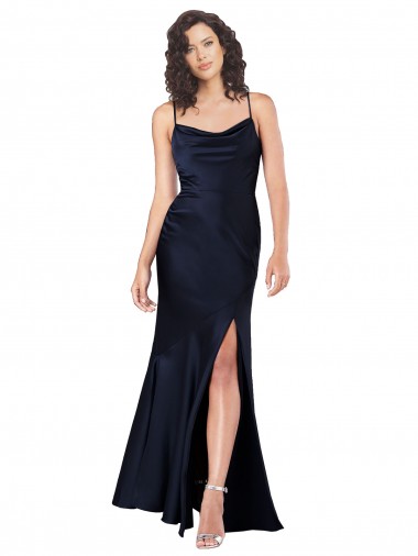 Cowl Neck Long Silk like Satin Dark Navy Sleeveless Black Tie Evening Gown / Prom Dress / Bridesmaid Dress Essex