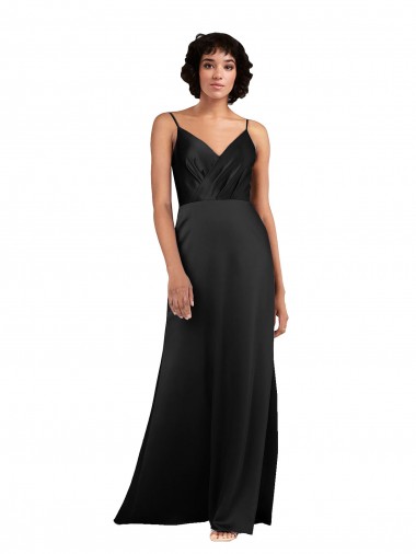 V-Neck Long Silk like Satin Black Column Sleeveless Formal Evening Gown / Prom Dress / Bridesmaid Dress Essex