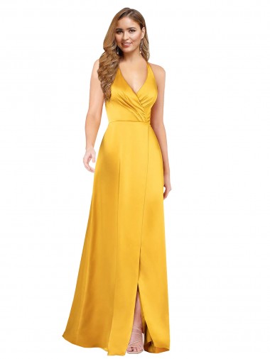 V-Neck Long Silk like Satin Sleeveless Formal Dress / Bridesmaid Dress Essex