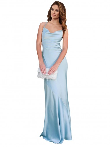 Cowl Neck Long Silk like Satin Light Sky Blue Sleeveless Formal Evening Gown / Prom Dress / Bridesmaid Dress Essex