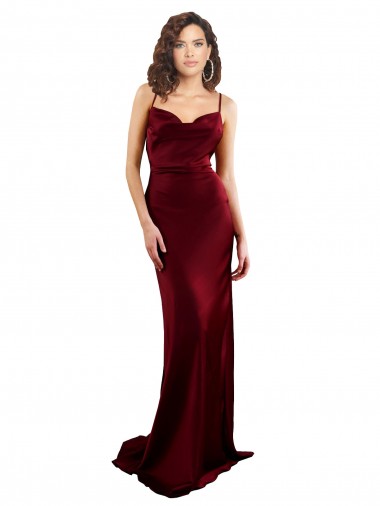 Cowl Neck Long Silk like Satin Burgundy Sleeveless Formal Evening Gown / Prom Dress / Bridesmaid Dress Essex