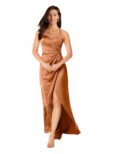 Sweetheart Long Silk like Satin Orange Sleeveless High Low Evening Gown / Prom Dress / Bridesmaid Dress Essex