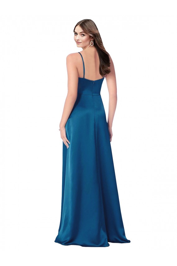 Cowl Neck Long Silk like Satin Peacock Blue Sleeveless Formal Evening Gown / Prom Dress / Bridesmaid Dress Essex