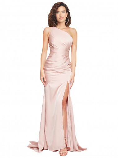 One Shoulder Long Silk like Satin Pink Sleeveless Black Tie Evening Dress / Prom Dress / Bridesmaid Dress Essex