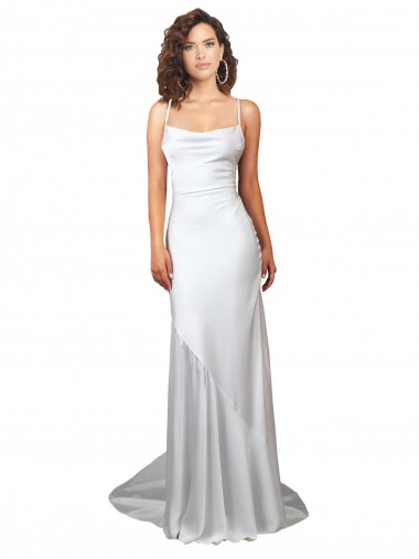 Cowl Neck Sweep Train Silk like Satin White Sleeveless Beach Wedding Dress Essex