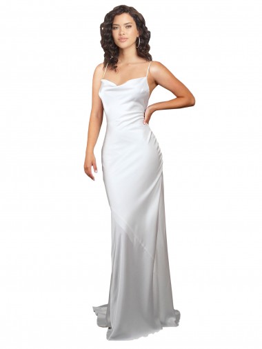 Cowl Neck Sweep Train Silk like Satin White Sleeveless Beach Wedding Dresses Essex