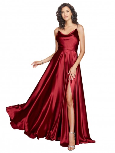 Cowl Neck Long Silk like Satin Burgundy Sleeveless Black Tie Evening Dress / Prom Dress / Bridesmaid Dress Essex