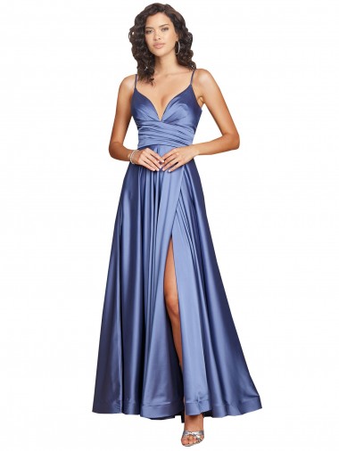 Sweetheart Long Silk like Satin French Blue Sleeveless Black Tie Evening Gown / Prom Dress / Bridesmaid Dress Essex