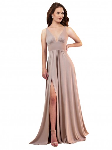 V-Neck Long Spandex Dusty Pink Sleeveless Black Tie Evening Gown / Prom Dress / Bridesmaid Dress Essex