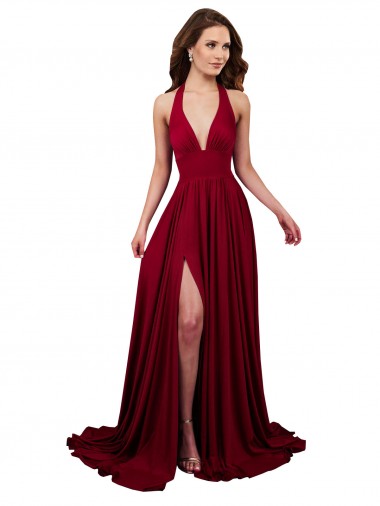 V-Neck Long Spandex Burgundy Sleeveless Black Tie Evening Gown / Prom Dress / Bridesmaid Dress Essex