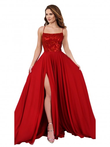 Square Neck Long Spandex & Lace Red Sleeveless Semi Formal Evening Dress / Prom Dress / Bridesmaid Dress Essex