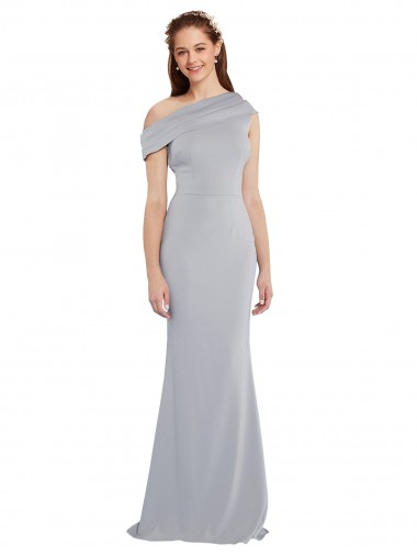 One Shoulder Long Stretch Crepe Grey Sleeveless Formal Dress / Bridesmaid Dress Essex