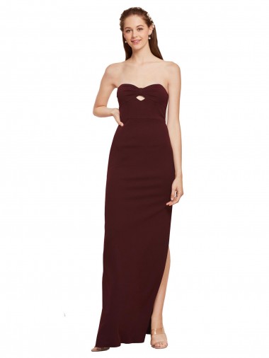 Strapless Long Stretch Crepe Burgundy Gold Sleeveless Formal Evening Gown / Prom Dress / Bridesmaid Dress Essex