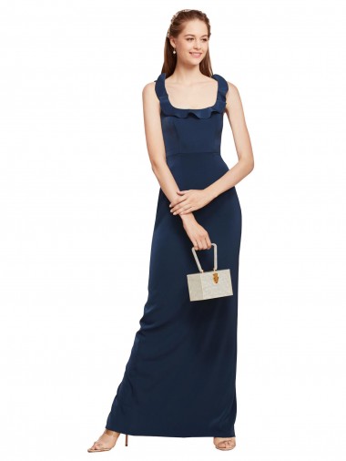 Scoop Neck Long Stretch Crepe Dark Navy Sleeveless Formal Evening Gown / Prom Dress / Bridesmaid Dress Essex