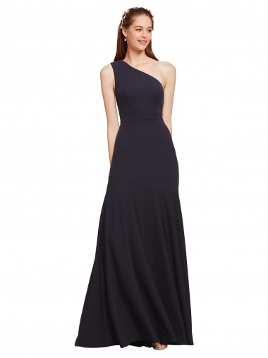 One Shoulder Long Stretch Crepe Dark Navy A-Line Sleeveless Formal Evening Gown / Prom Dress / Bridesmaid Dress Essex