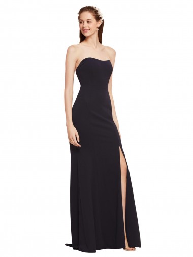 Strapless Long Stretch Crepe Dark Navy Sleeveless Formal Evening Gown / Prom Dress / Bridesmaid Dress Essex