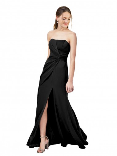 Strapless Long Stretch Crepe Black Sleeveless Formal Dress / Bridesmaid Dress Essex