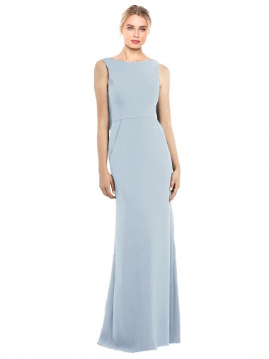 Bateau Neck Long Stretch Crepe Light Sky Blue Sleeveless Semi Formal Evening Dress / Prom Dress / Bridesmaid Dress Essex