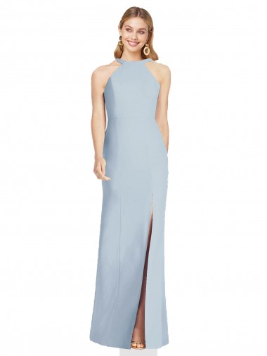 High Neck Long Stretch Crepe Light Sky Blue Sleeveless Formal Evening Gown / Bridesmaid Dress Essex