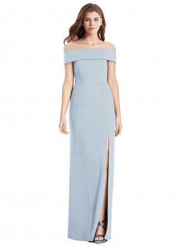 Off the Shoulder Long Stretch Crepe Light Sky Blue Sleeveless Formal Dress / Bridesmaid Dress Essex