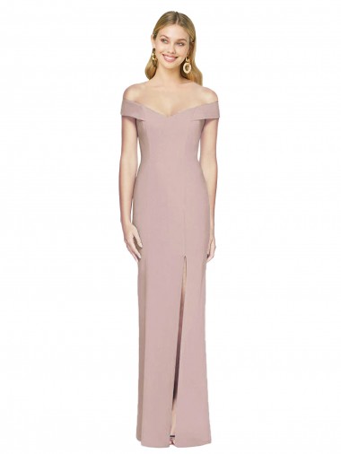 Off the Shoulder Long Stretch Crepe Dusty Pink Sleeveless Semi Formal Evening Dress / Prom Dress / Bridesmaid Dress Essex