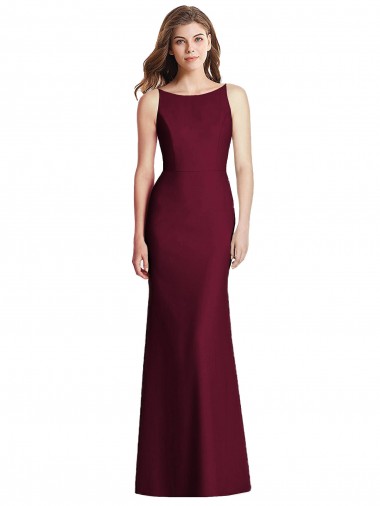 Bateau Neck Long Stretch Crepe Burgundy Gold Sleeveless Semi Formal Evening Dress / Bridesmaid Dress Essex