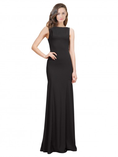 Bateau Neck Long Stretch Crepe Black Sleeveless Prom Dress / Bridesmaid Dress Essex