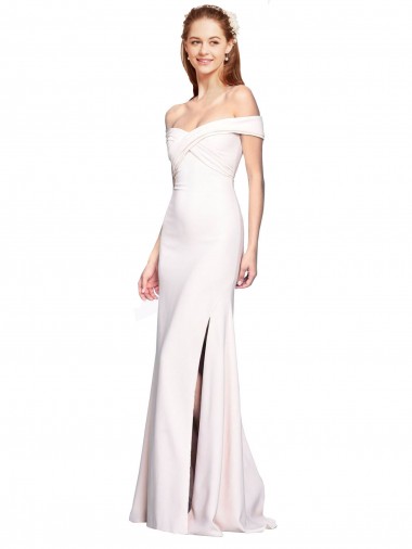 Off the Shoulder Long Stretch Crepe White Sleeveless Formal Dress / Bridesmaid Dress Essex