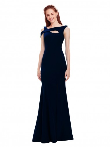 Off the Shoulder Long Stretch Crepe Dark Navy Sleeveless Formal Evening Gown / Prom Dress / Bridesmaid Dress Essex