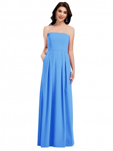 Strapless Long Stretch Crepe Peacock Blue Sleeveless Semi Formal Evening Dress / Prom Dress / Bridesmaid Dress Essex