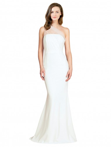 One Shoulder Sweep Train Stretch Crepe & Tulle Ivory Sleeveless Formal Evening Gown / Bridesmaid Dress Essex