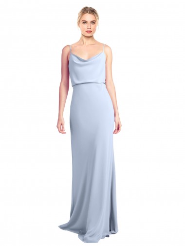 High Neck Long Stretch Crepe Light Sky Blue Sleeveless Formal Dress / Bridesmaid Dress Essex